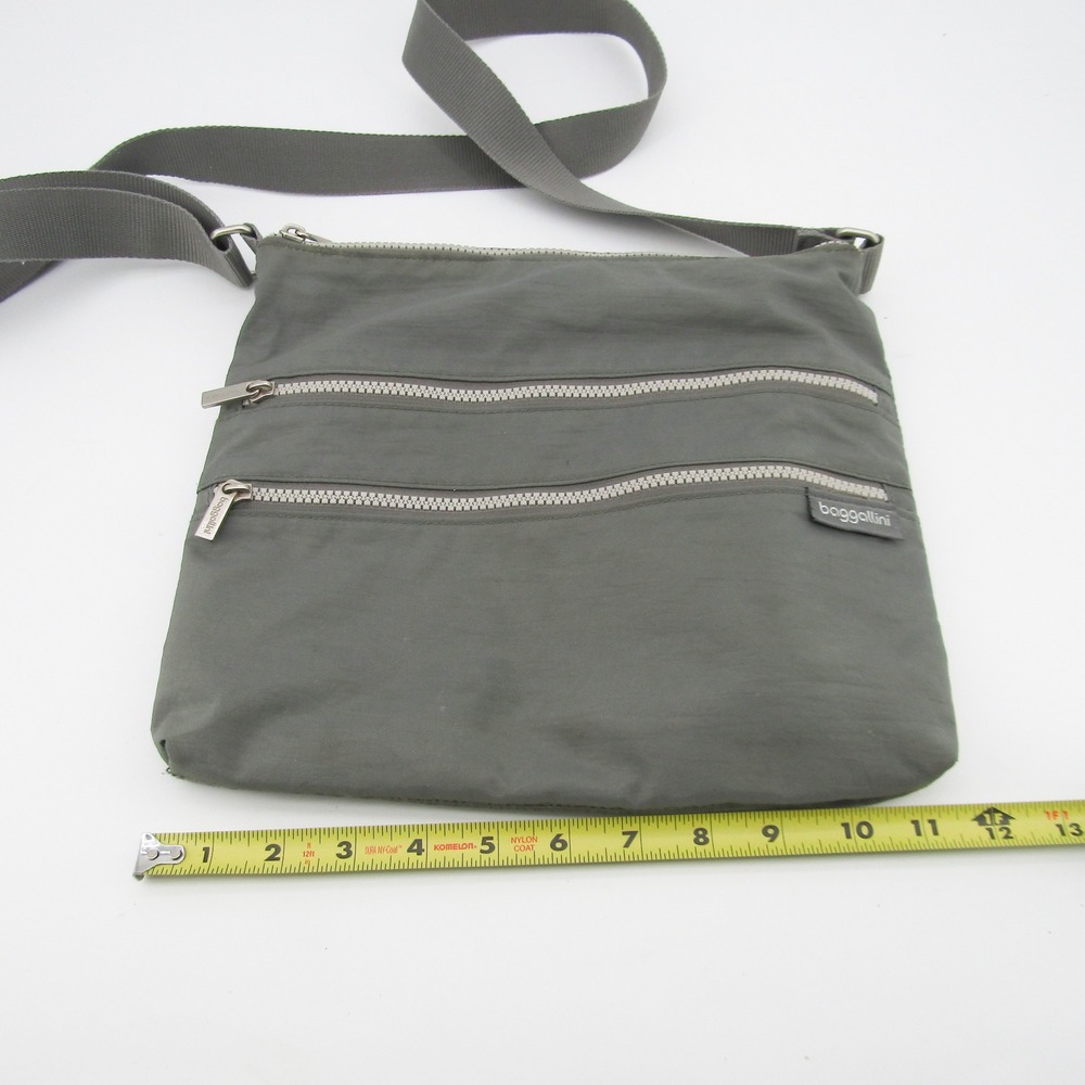 Baggallini Gray Nylon Crossbody Bag Triple Zip Travel Purse Adjustable Strap - Picture 7 of 8